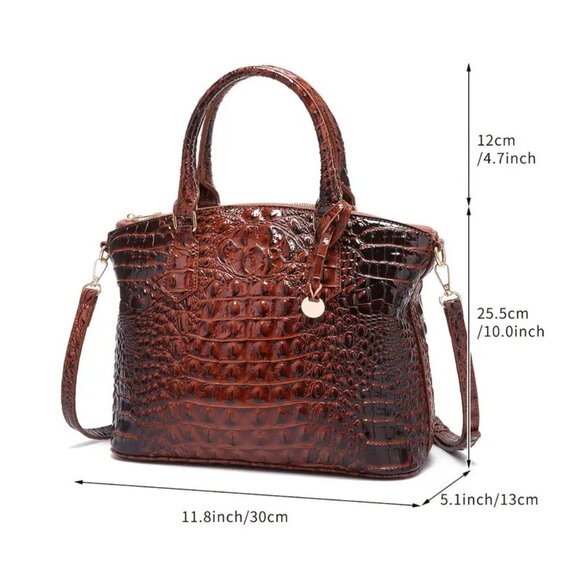 Elegant Brown Crocodile Embossed  Luxury Handbag Satchel Shoulder Bag - Picture 7 of 7